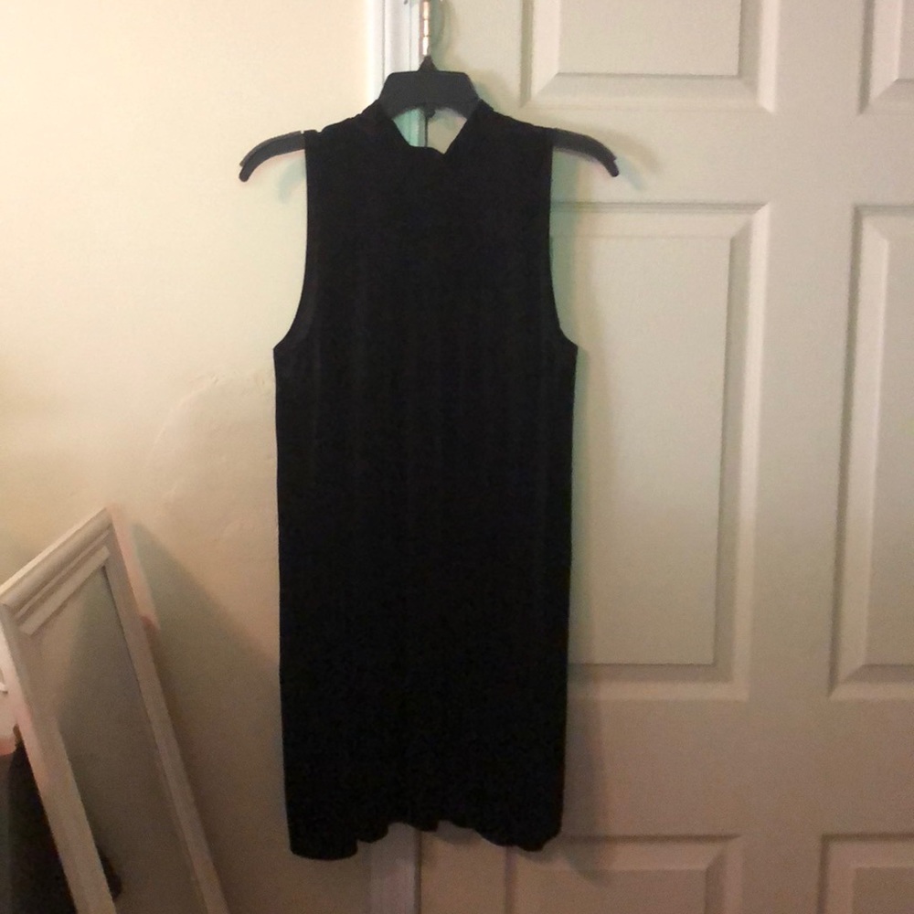 High neck black velvet dress